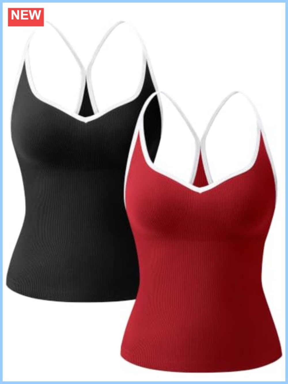 Seamless Racerback Tank Tops with Contrast Trim & Built-in Bra